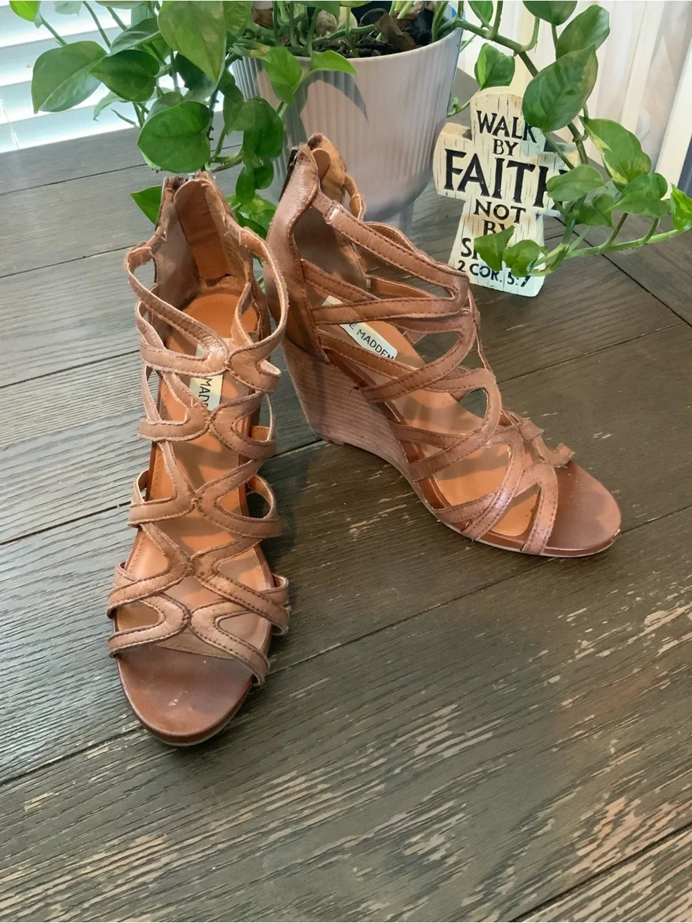 Steve Madden Brown Leather Strappy Wedges 6.5